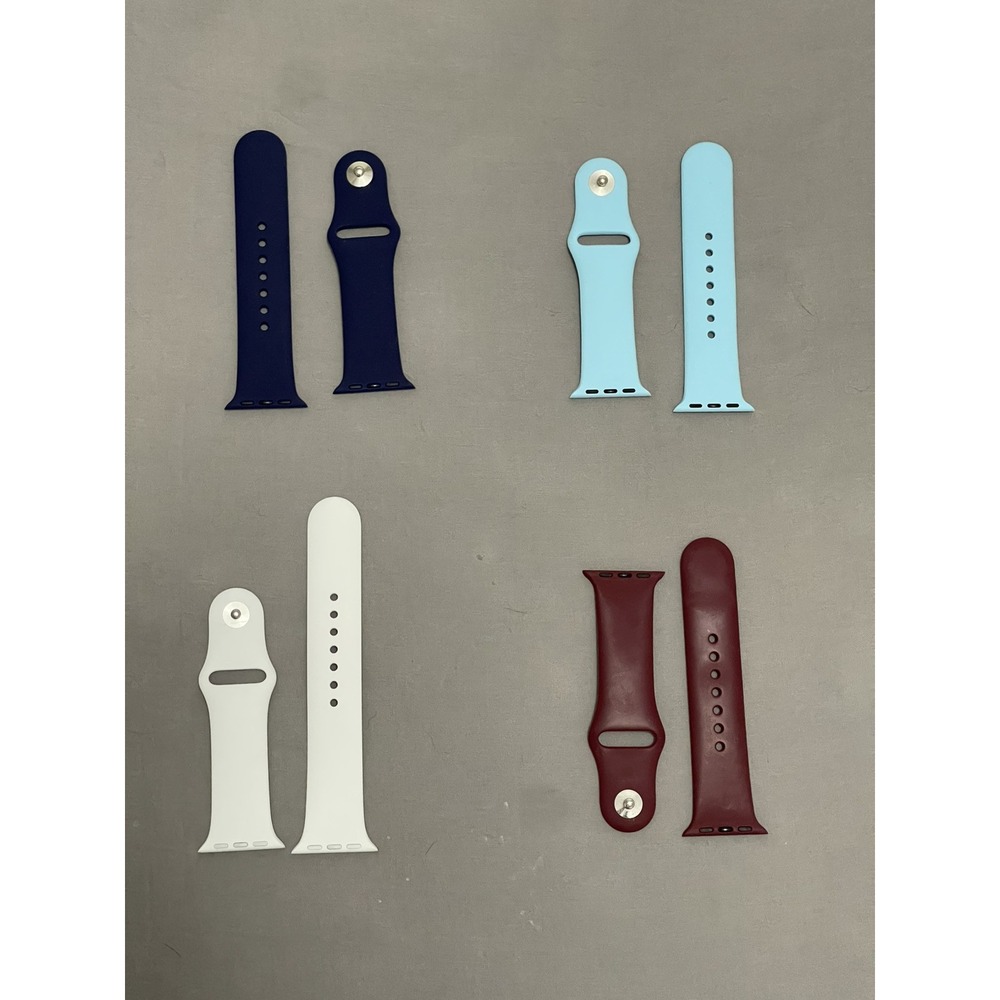 Lot of 4 Silicone Sport Bands for‎ Apple Watch Navy Blue White Sky Blue Burgundy